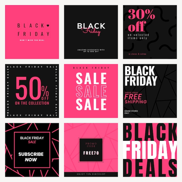 Instagram-advertentiesjabloonvector voor Black Friday-verkoopset