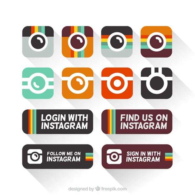 Instagram pictogrammen in plat design