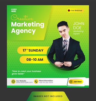 Instagram post webinar digitale marketing sjabloon banner of flyer ontwerp met groene kleur