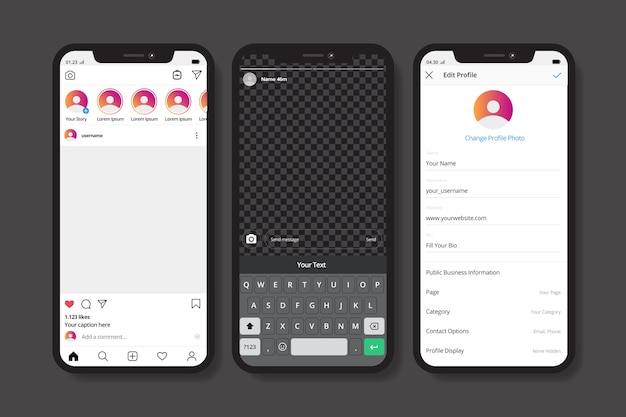 Gratis vector instagram profiel interface sjabloon met mobiele telefoon