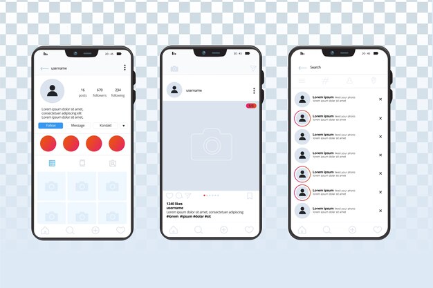 Instagram profiel interface sjabloon met mobiele telefoon