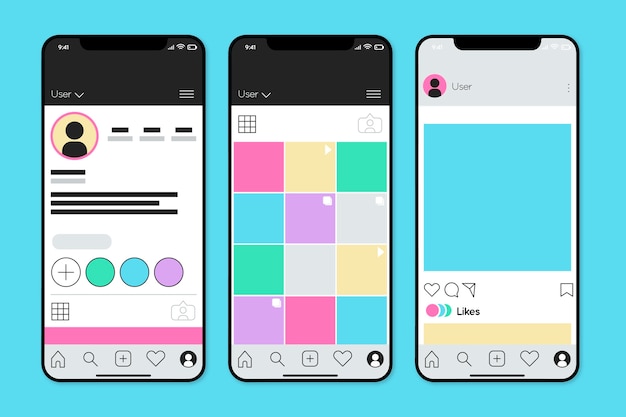 Gratis vector instagram profiel interface sjabloon met mobiele telefoon