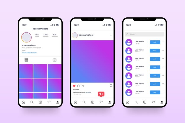 Instagram profiel interface sjabloon met mobiele telefoon