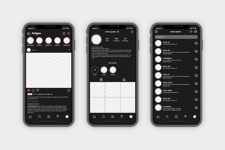 Gratis Vector instagram profiel interface sjabloon met mobiele telefoon