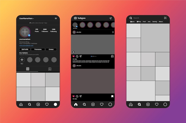 Gratis vector instagram profiel interface sjabloon met mobiele telefoon