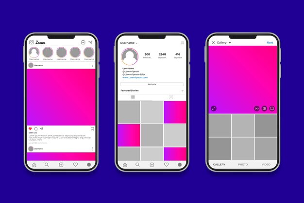 Instagram profiel interface sjabloon met telefoon