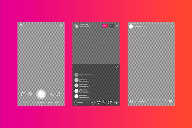 Instagram verhalen interface sjabloon en achtergrond met kleurovergang