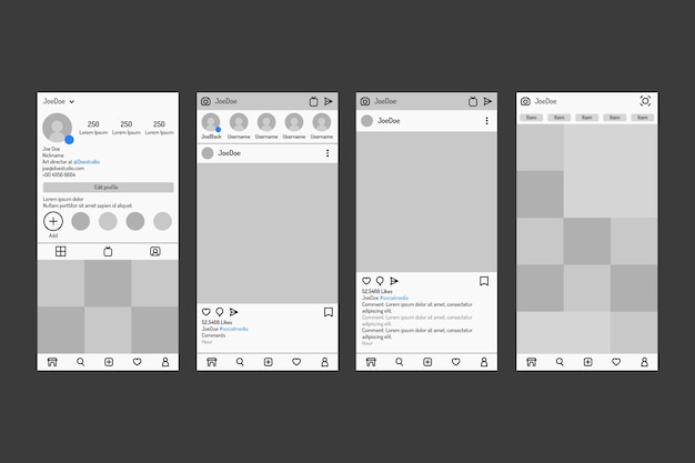 Instagram verhalen interface sjabloon met grijze tinten
