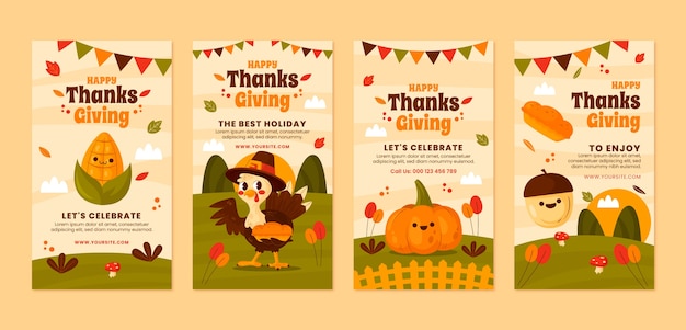 Gratis vector instagram-verhalencollectie voor thanksgiving-viering