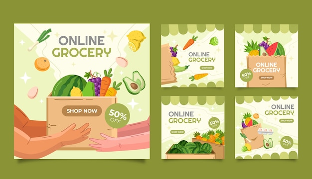 Gratis vector instagrampost online supermarkt