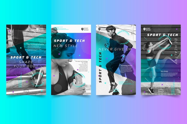 Gratis vector instagramverhalen over sport en technologie