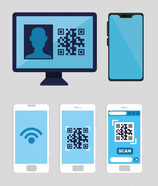 instellen smartphones en computer met code qr afbeelding ontwerp