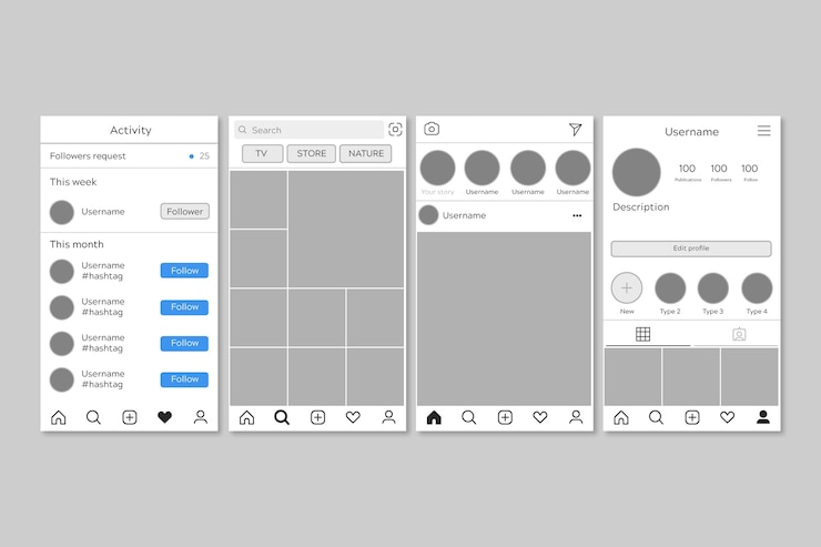 Gratis Vector interface sjabloon voor instagram pack