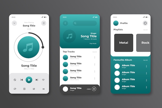 Gratis vector interface voor app voor muziekspeler