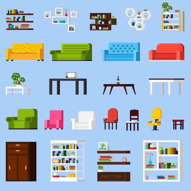 Gratis vector interieur elementen icon set