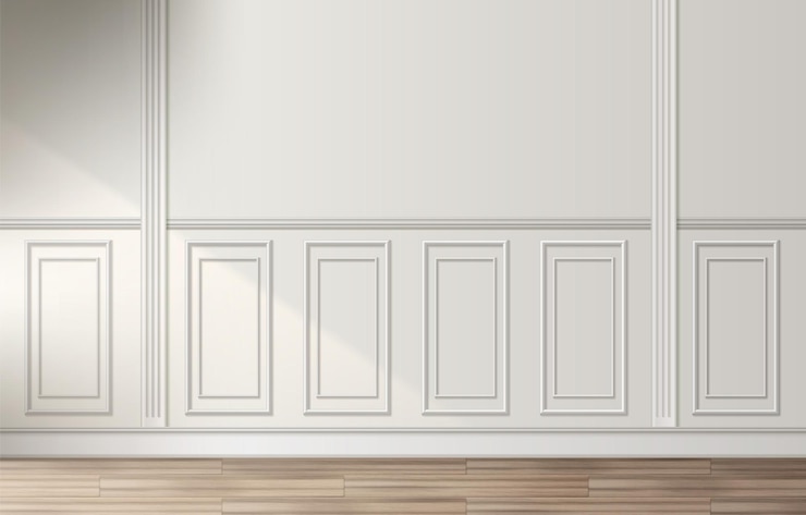Gratis Vector interieur van de kamer met wit klassiek wandpaneel