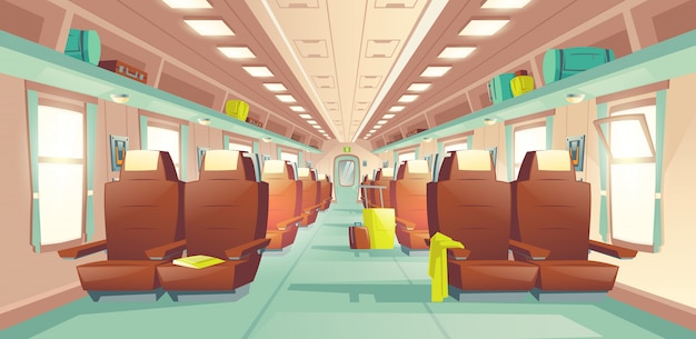 Gratis vector interieur van de passagier trein wagen cartoon vector