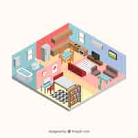 Gratis vector interieur van het huis in isometrische stijl