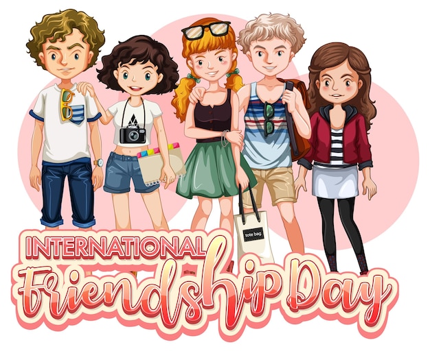 International friendship day-logobanner met tienergroep