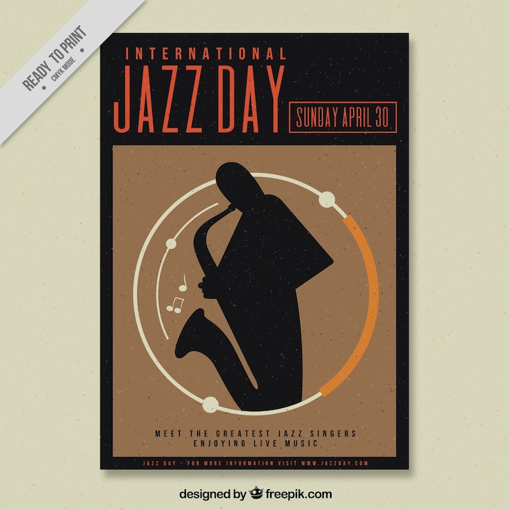 Gratis Vector international jazz dag retro brochure