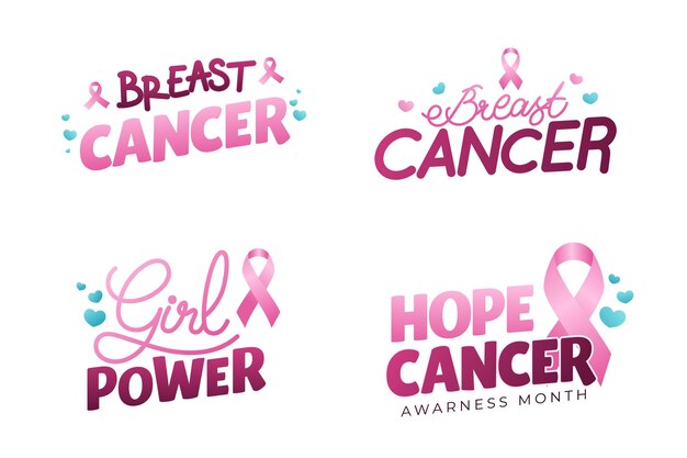 Internationale dag met kleurovergang tegen borstkanker belettering etiketten collectie