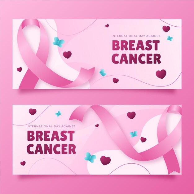 Internationale dag met kleurovergang tegen borstkanker horizontale banners set