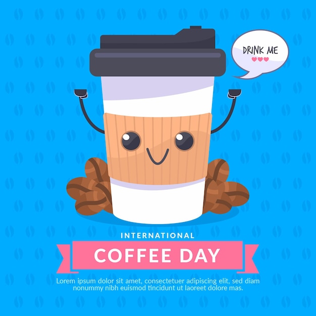 Internationale dag van koffie plat ontwerp