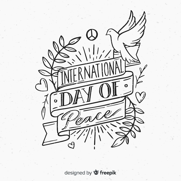 Gratis vector internationale dag van vredessamenstelling hand getrokken belettering