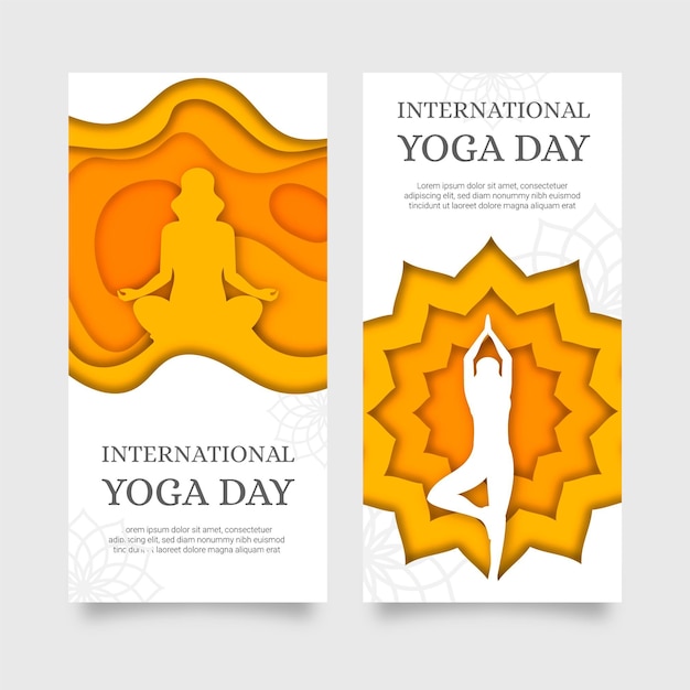 Internationale dag van yoga banner in papier stijl