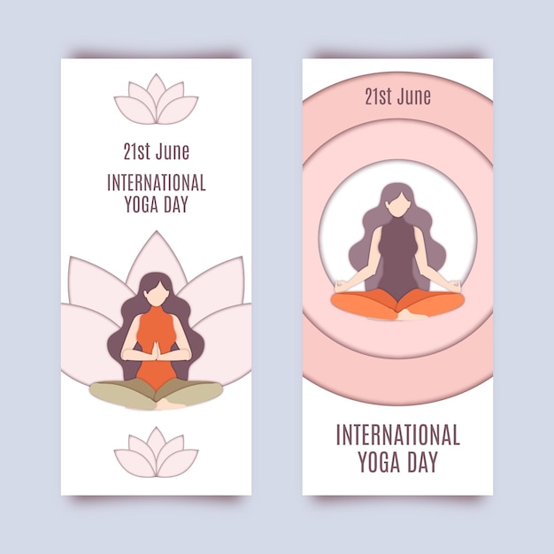 Internationale dag van yoga banner in papier stijl