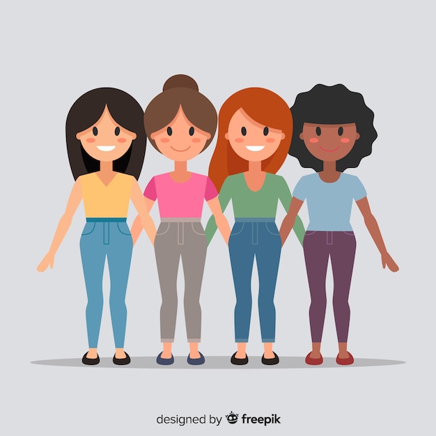 Gratis vector internationale groep vrouwen met een plat ontwerp