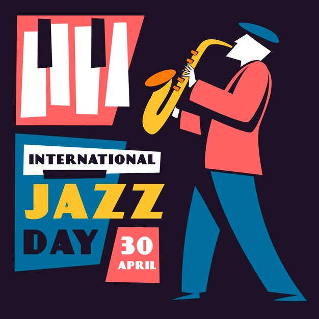Internationale jazzdag illustratie met man saxofoon spelen