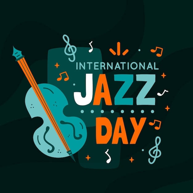 Gratis vector internationale jazzdag met bas en noten