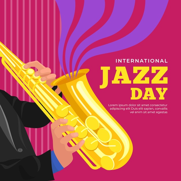 Gratis vector internationale jazzdag met man saxofoon spelen