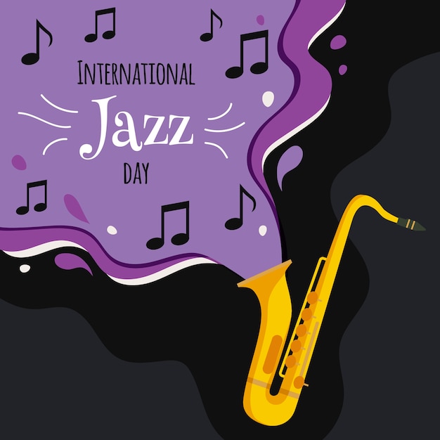 Gratis vector internationale jazzdag met saxofoon en notities