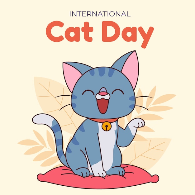 Internationale kattendag handgetekende illustratie