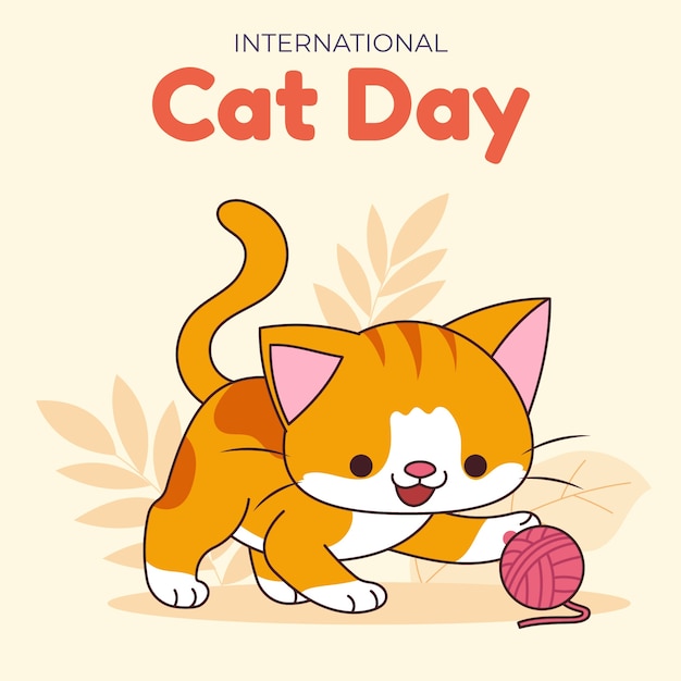 Internationale kattendag handgetekende illustratie