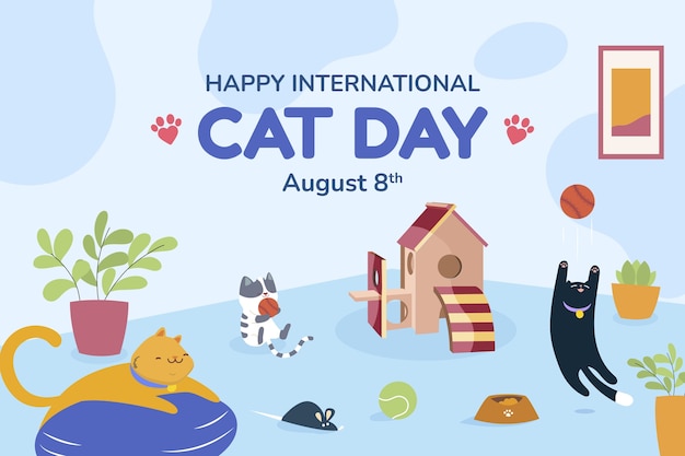 Gratis vector internationale kattendag handgetekende platte achtergrond