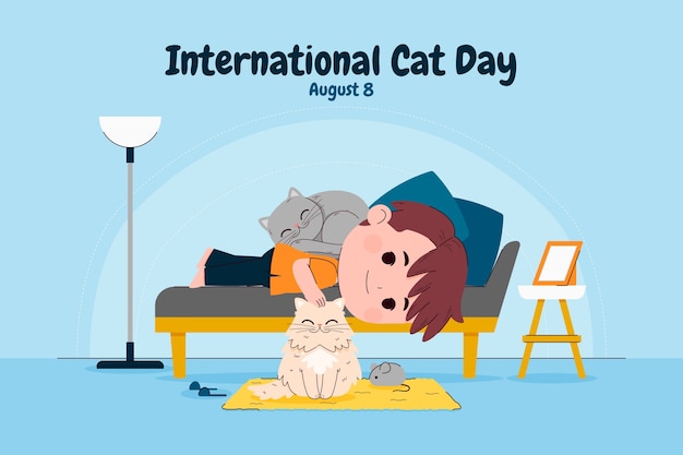 Internationale kattendag handgetekende platte achtergrond