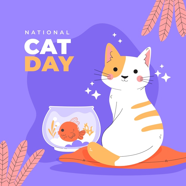 Gratis vector internationale kattendag handgetekende vlakke afbeelding