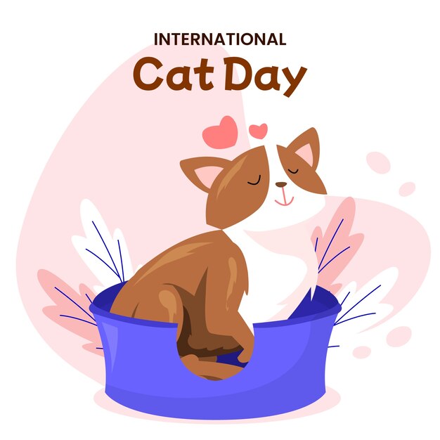 Internationale kattendag handgetekende vlakke afbeelding