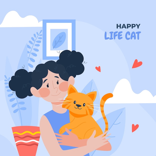 Gratis vector internationale kattendag handgetekende vlakke afbeelding