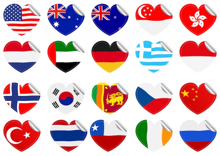 Gratis Vector internationale vlaggen op hartvorm