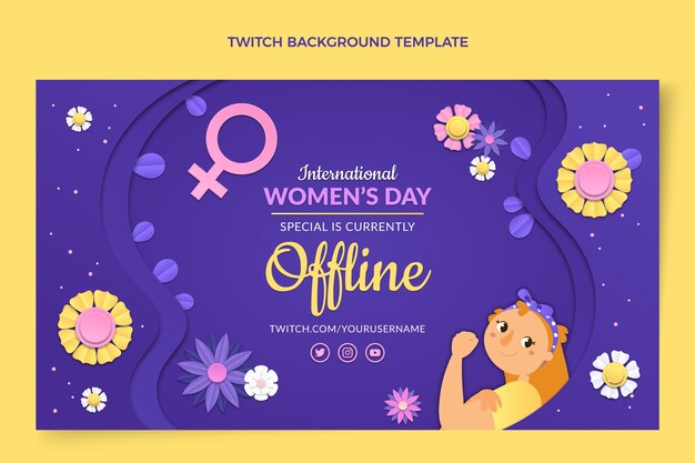 Internationale vrouwendag twitch-achtergrond in papierstijl