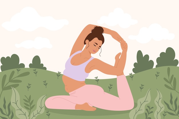 Gratis vector internationale yoga dag hand getekende platte yoga achtergrond