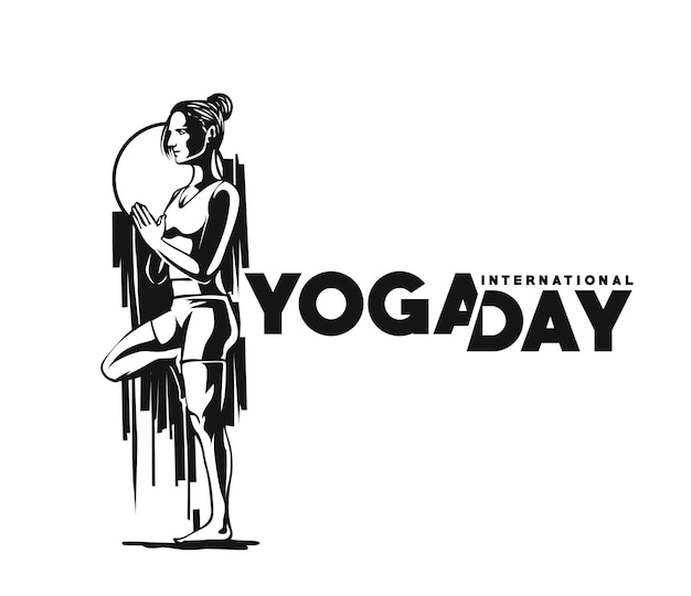 Internationale Yoga Dag Vrouw Silhouet Vectorillustratie