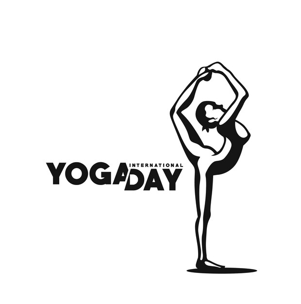 Internationale yogadag 21 juni jonge vrouw mediteert abstracte postadvertentiebanner vectorillustratie