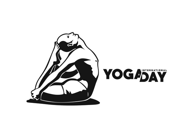 Internationale yogadag 21 juni jonge vrouw mediteert abstracte postadvertentiebanner vectorillustratie