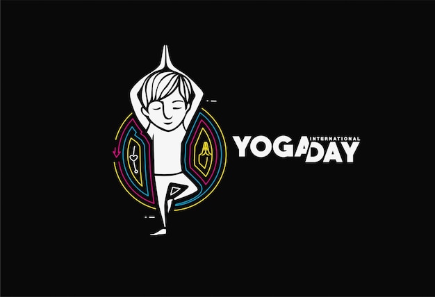 Internationale yogadag Jonge jongen mediteert na advertentiebanner Vectorillustratie