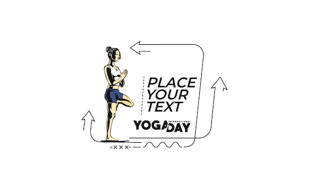 Internationale yogadag jonge vrouw mediteert abstracte postadvertentiebanner vectorillustratie